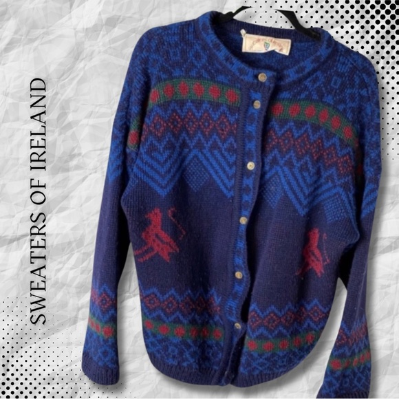 {Sweaters of Ireland} Patterned WOOL Cardigan - Picture 1 of 5